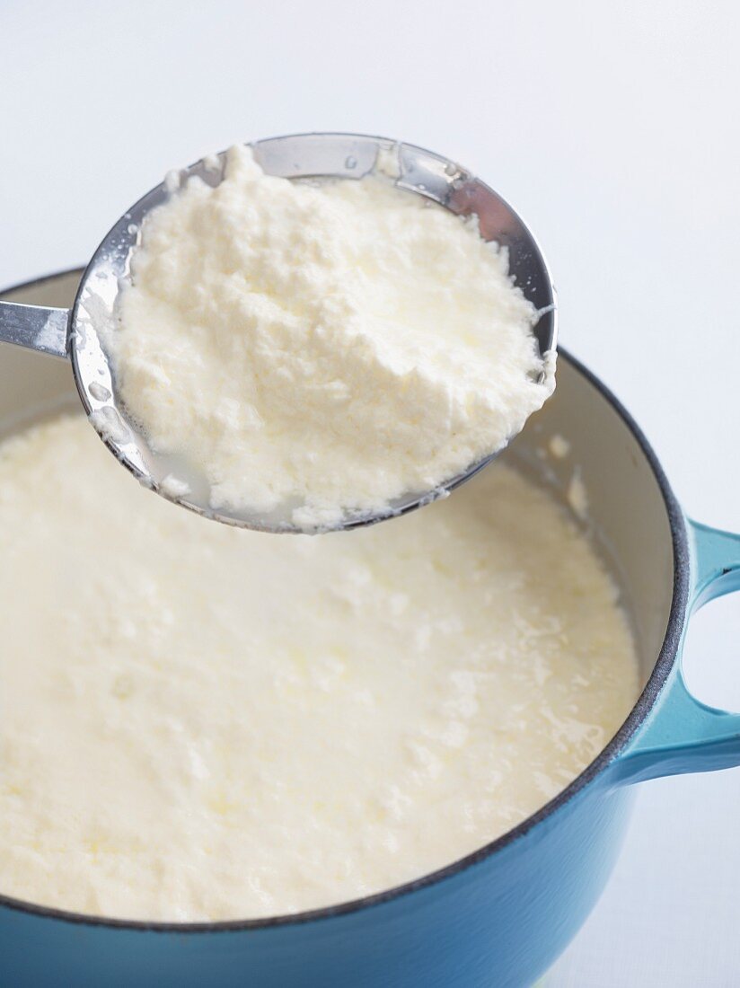Ricotta being made