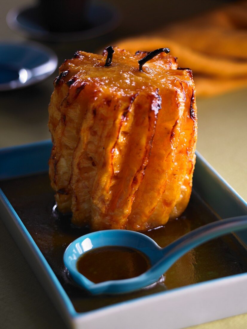 Roasted pineapple with caramel sauce