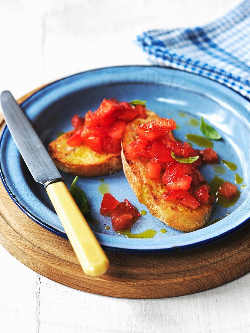 Bruschetta (toasted bread topped with cherry tomatoes, Italy)