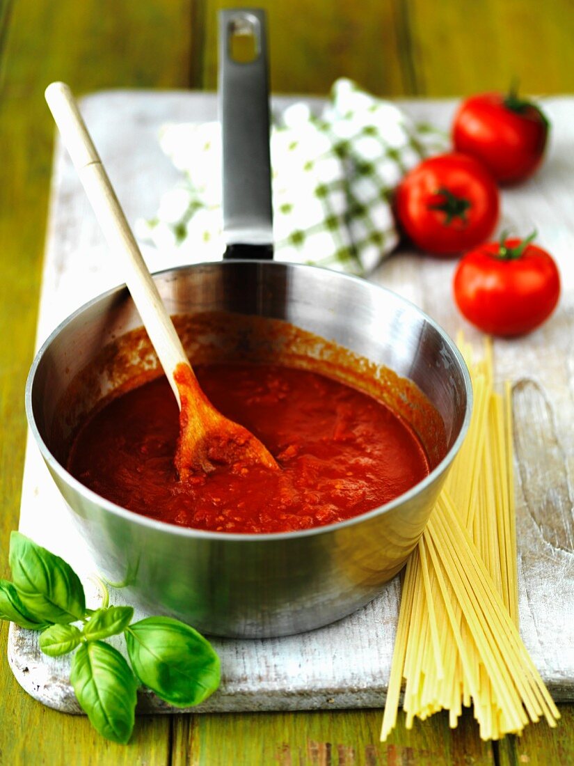 Tomato sauce in a saucepan