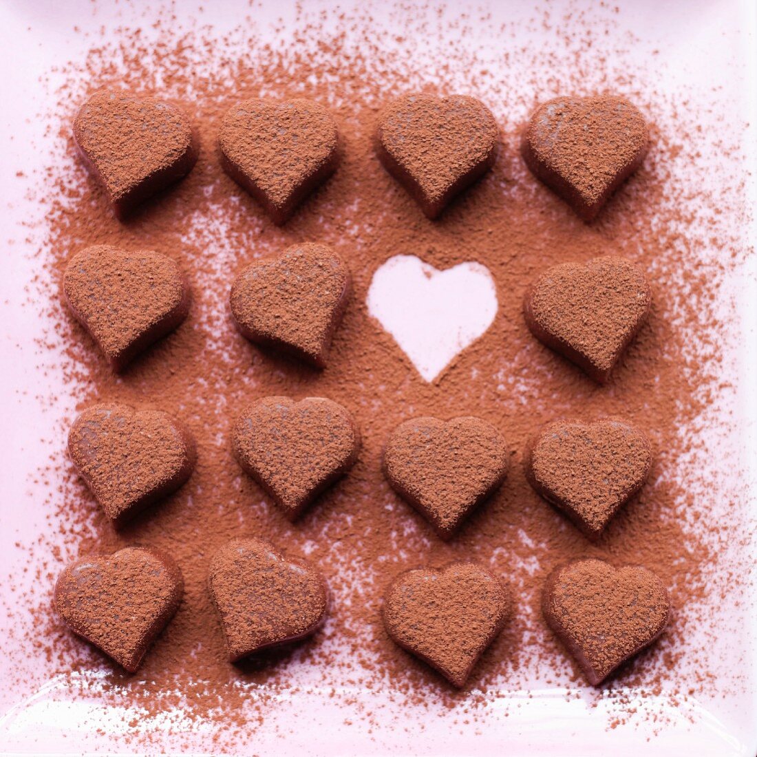 Dusted chocolate hearts