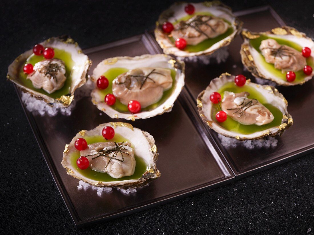 Oysters in aspic with redcurrants