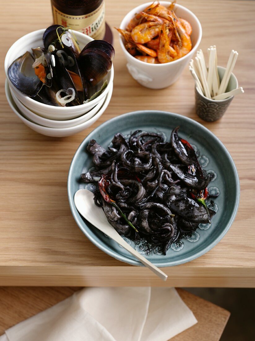 Squid, mussels and prawns