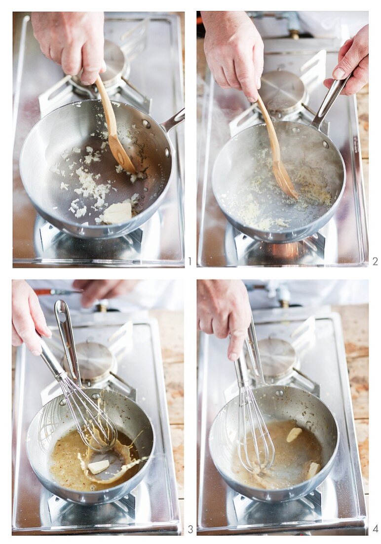 Sauce being bound with butter