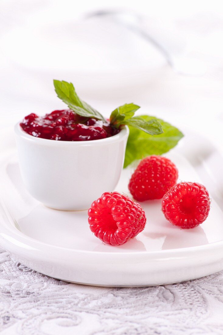 A bowl of raspberry jam