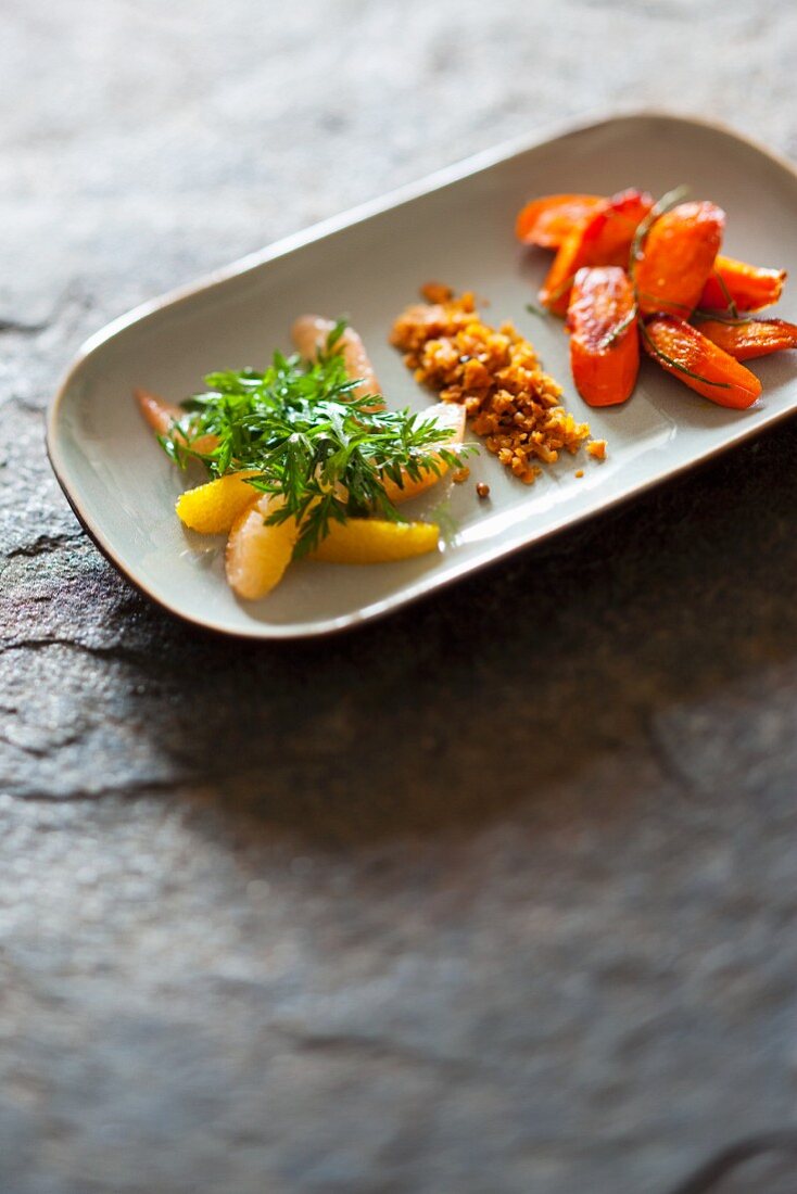 Roasted carrots with citrus fruit salad