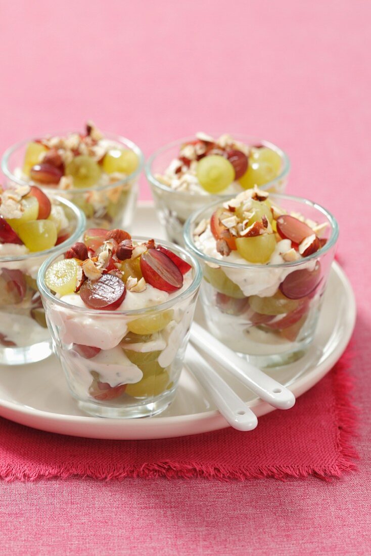 Grapes with Roquefort cream and hazelnuts