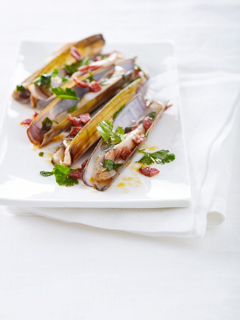 Razor clams with chorizo