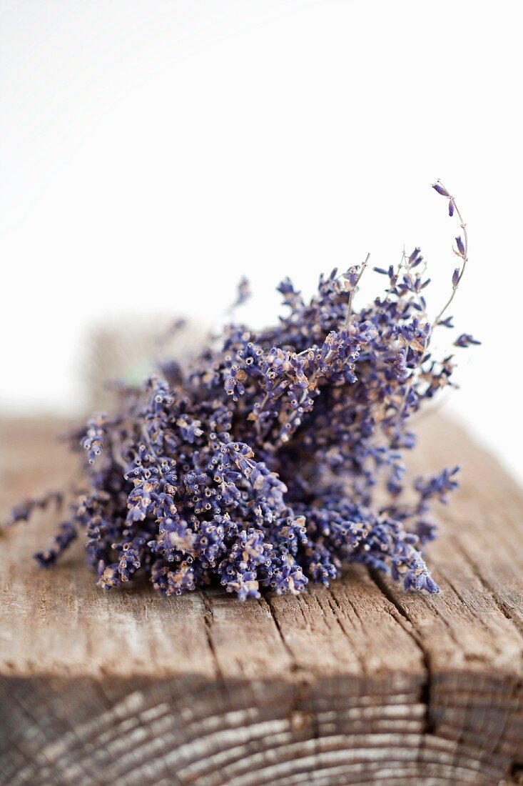 Dried lavender on a wooden board