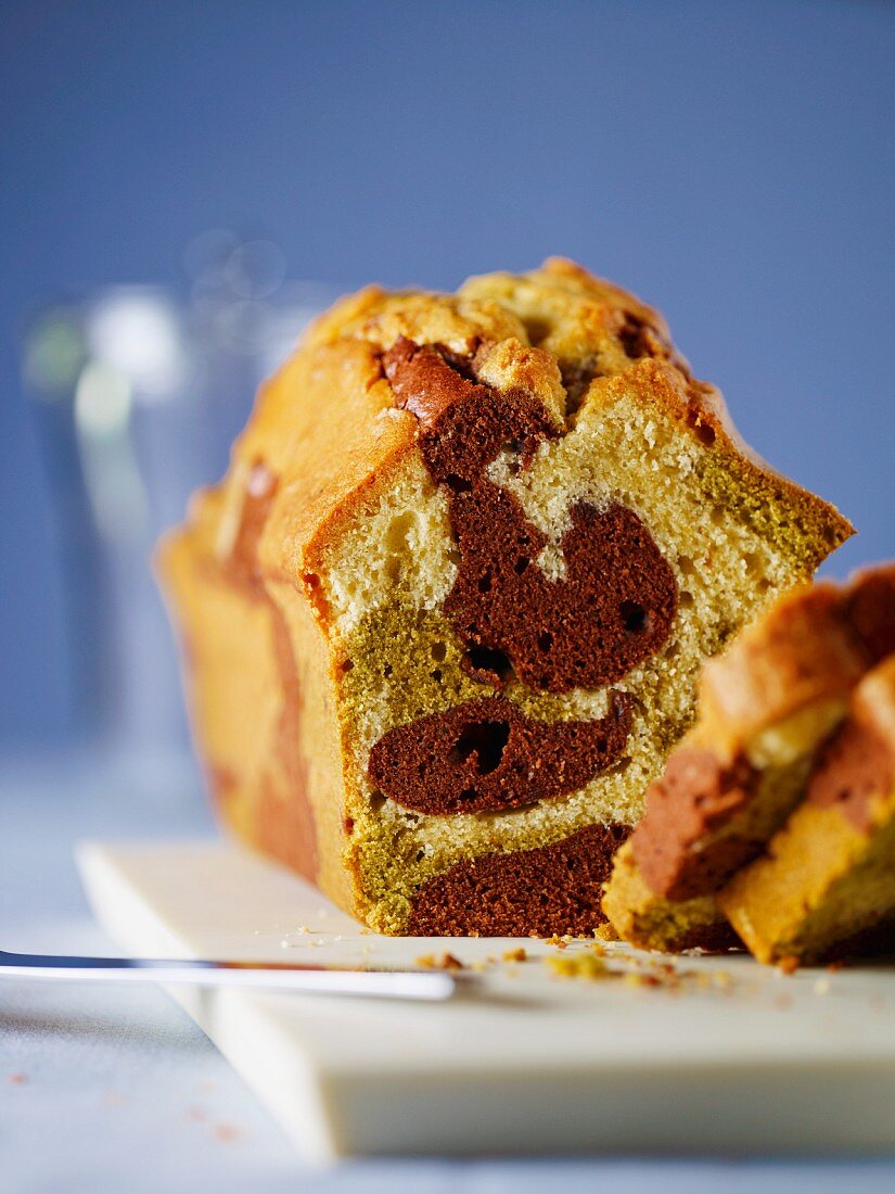 Marble cake, a slice cut