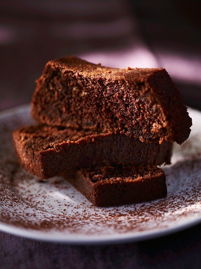 Three slices of chocolate loaf cake