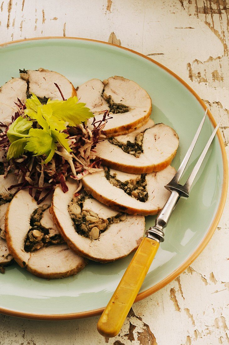 Stuffed turkey breast with bean and spinach filling