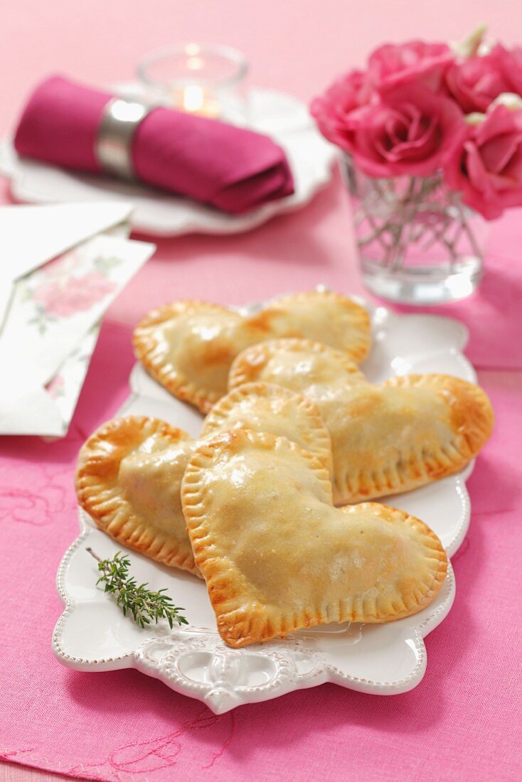 Heart shaped priogis with lentil filling