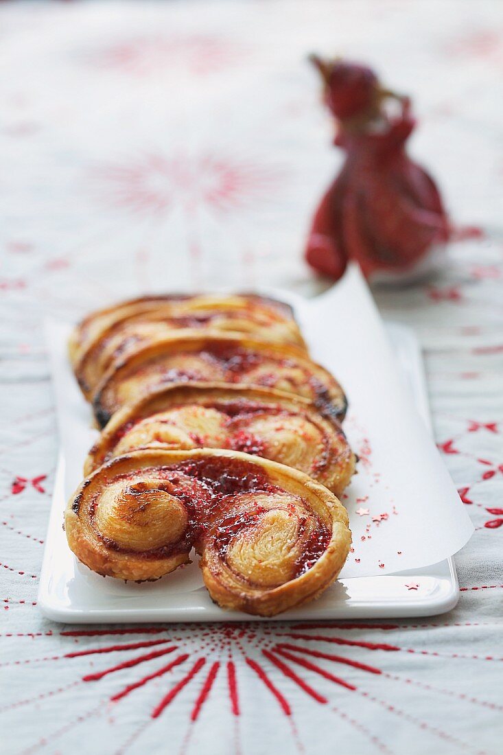 Palmiers with raspberry marmalade