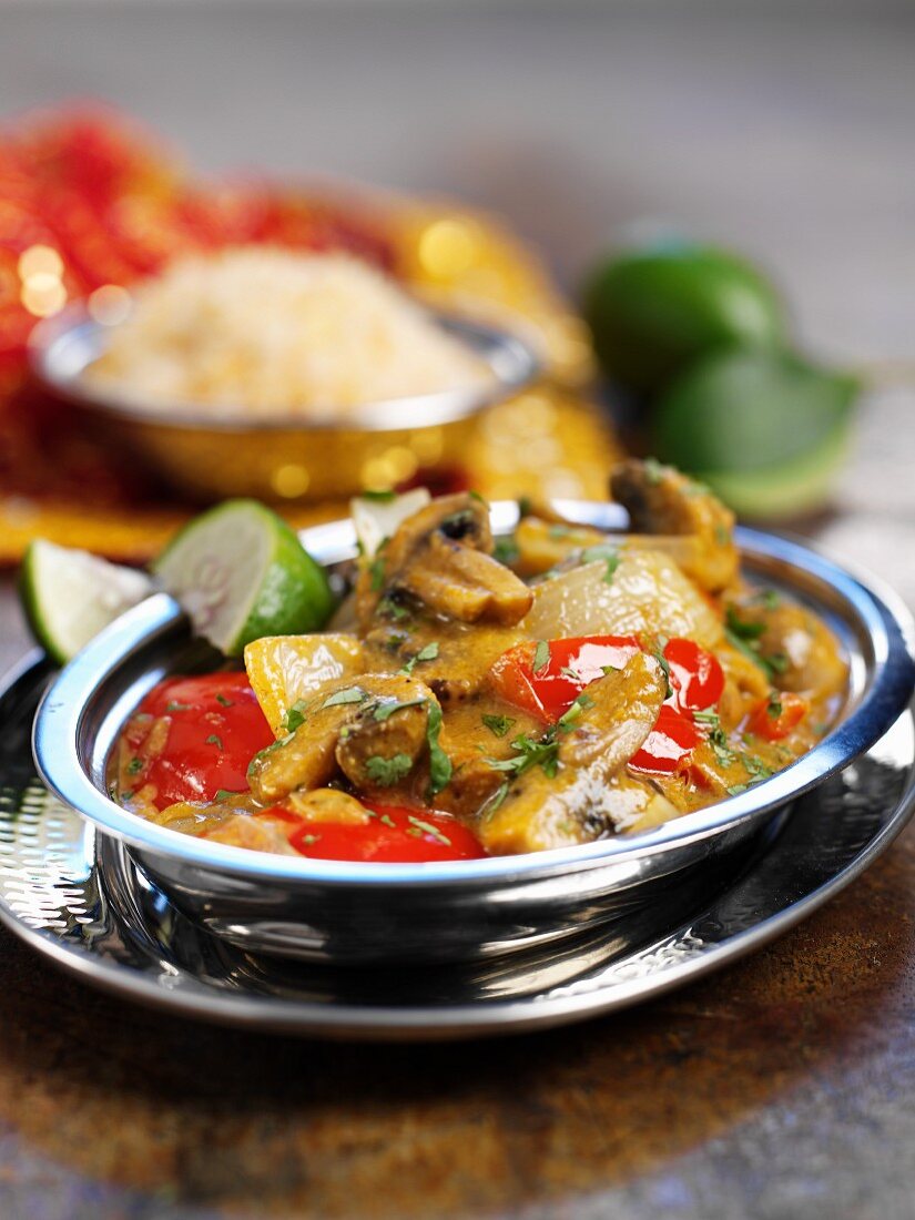 Vegetable curry with peppers and mushrooms (India)