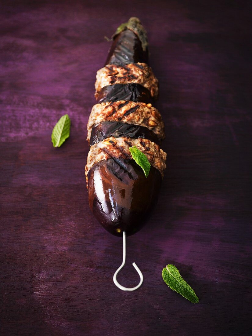 Grilled lamb-eggplant kebab