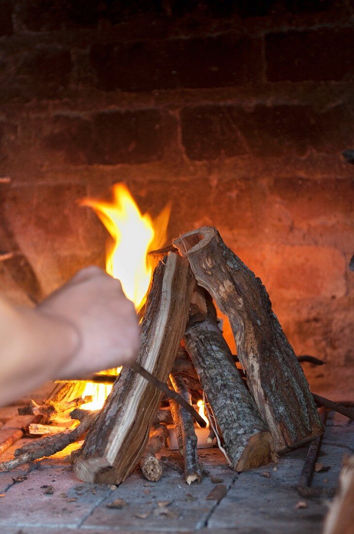 Lighting a barbeque fire