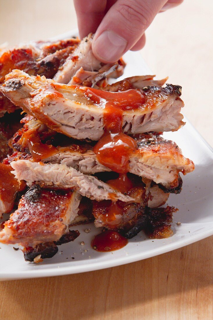 Grilled spare ribs with BBQ sauce