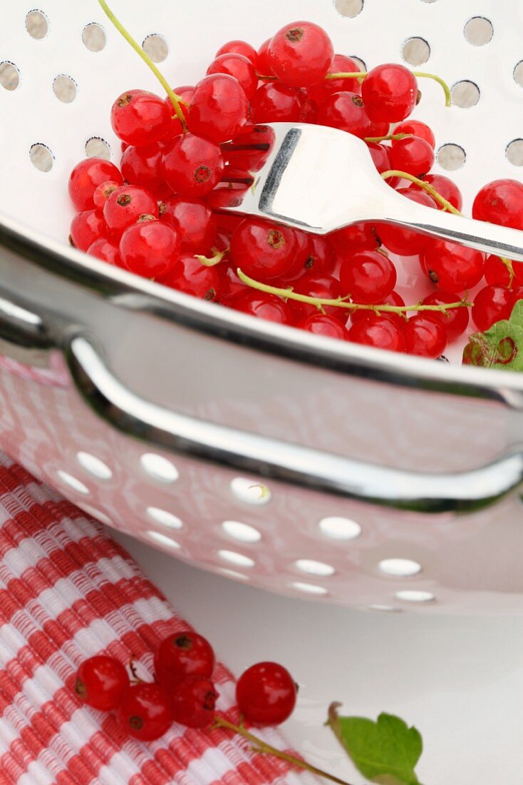 Red currants in a colander