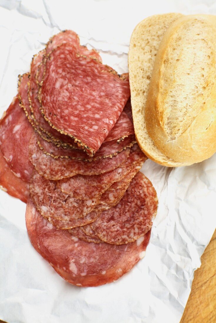 Salami and a bread roll