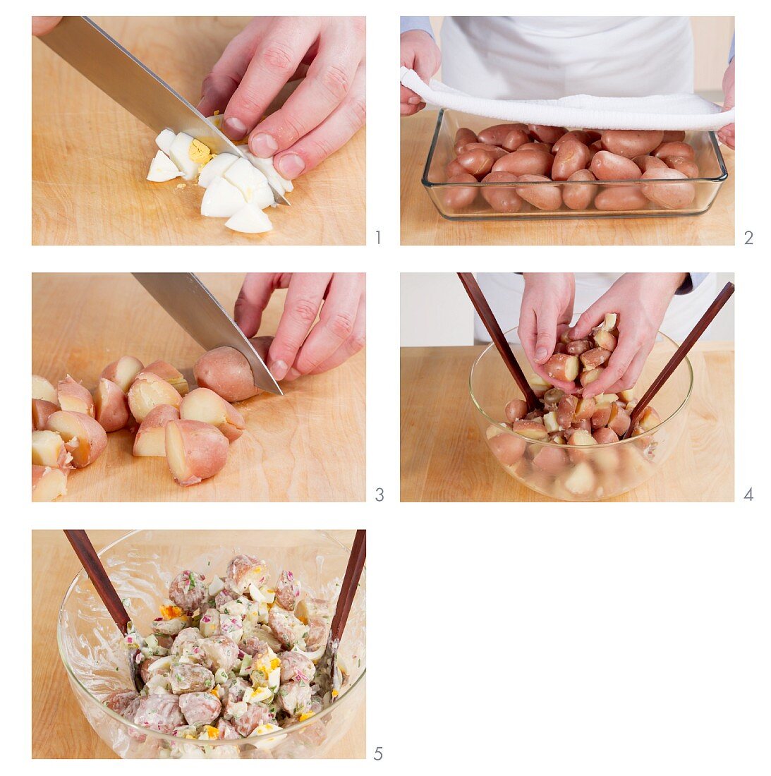 American potato salad being prepared