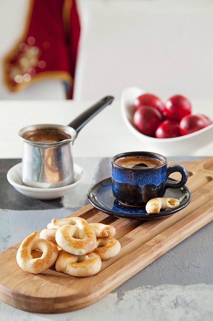 Greek coffee with Easter biscuits (koulourakia)