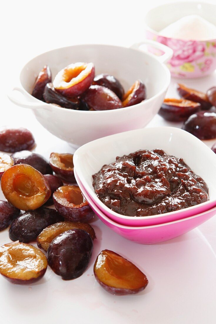 A bowl of stewed plums