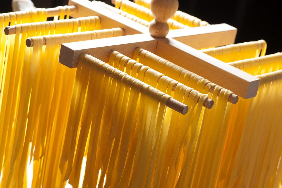 Homemade Tagliatelle Pasta Drying Before Cooking