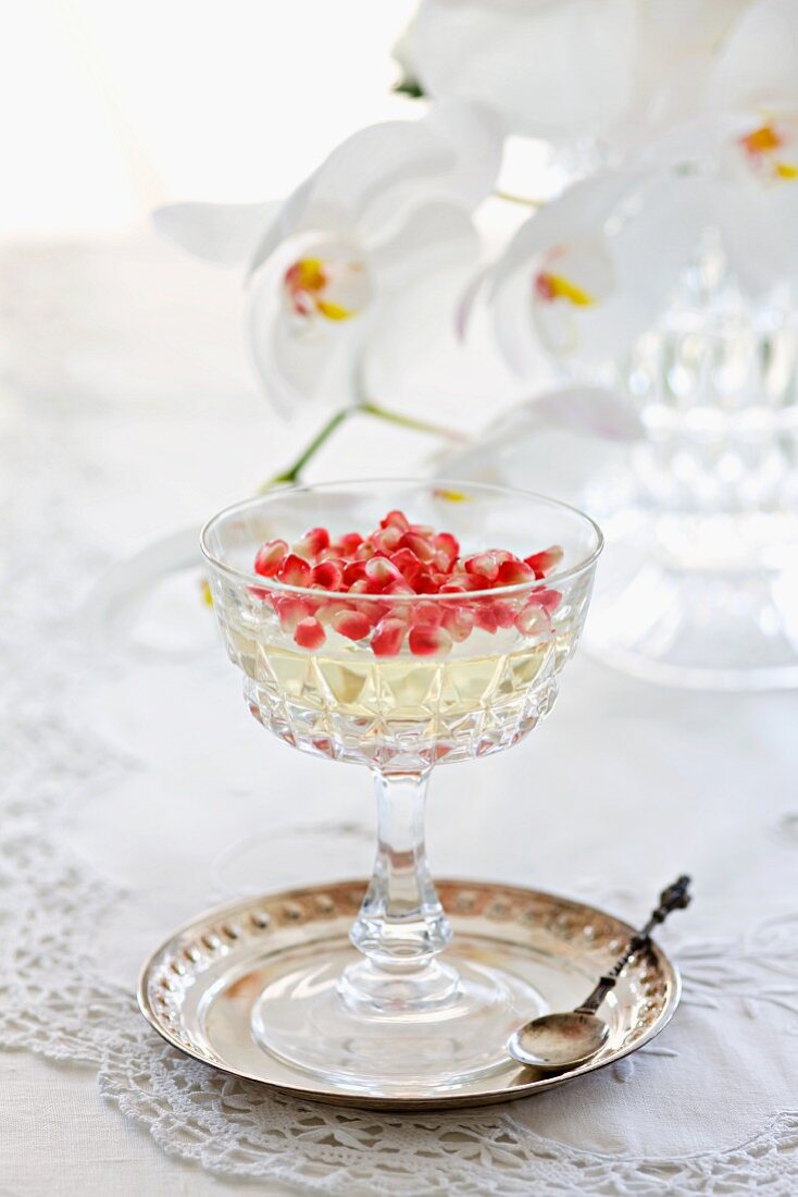 Champagne jelly with pomegranate seeds