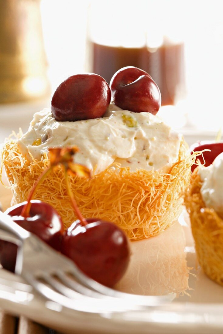 Cherry knafeh with cream cheese