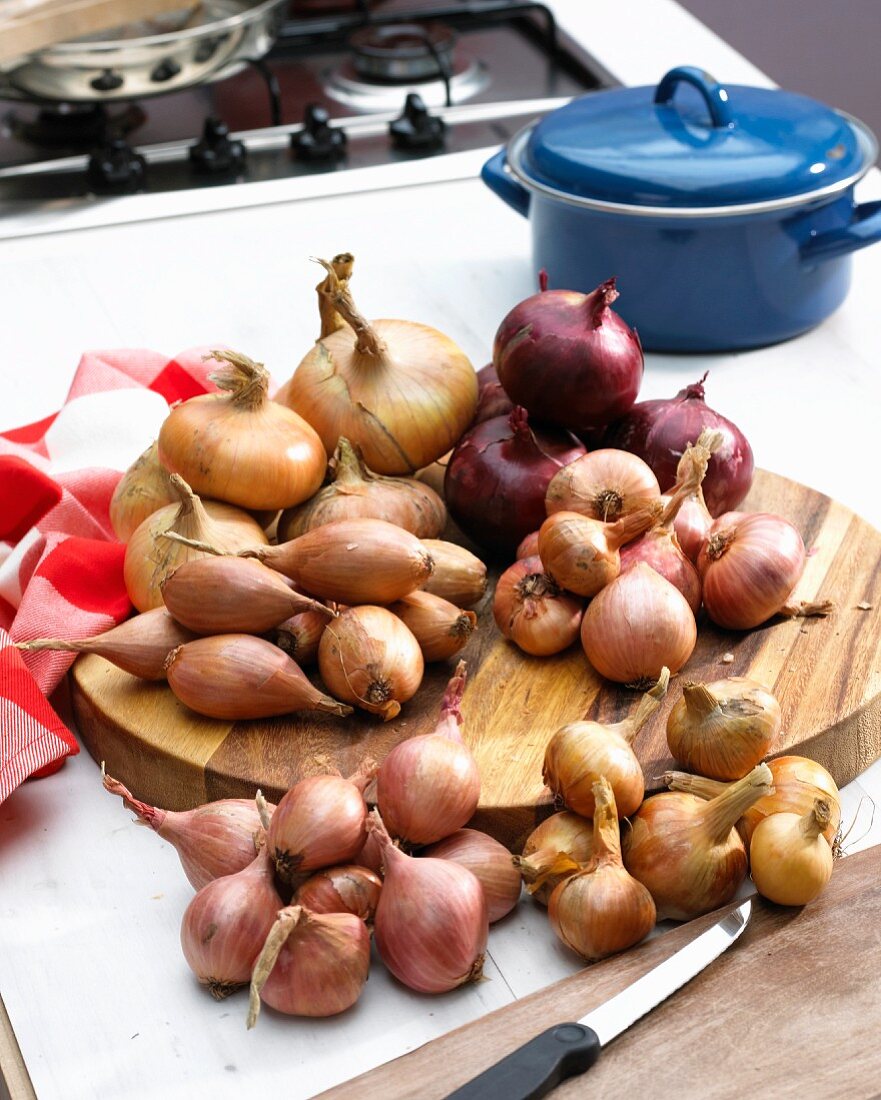 Onions and shallots in a kitchen