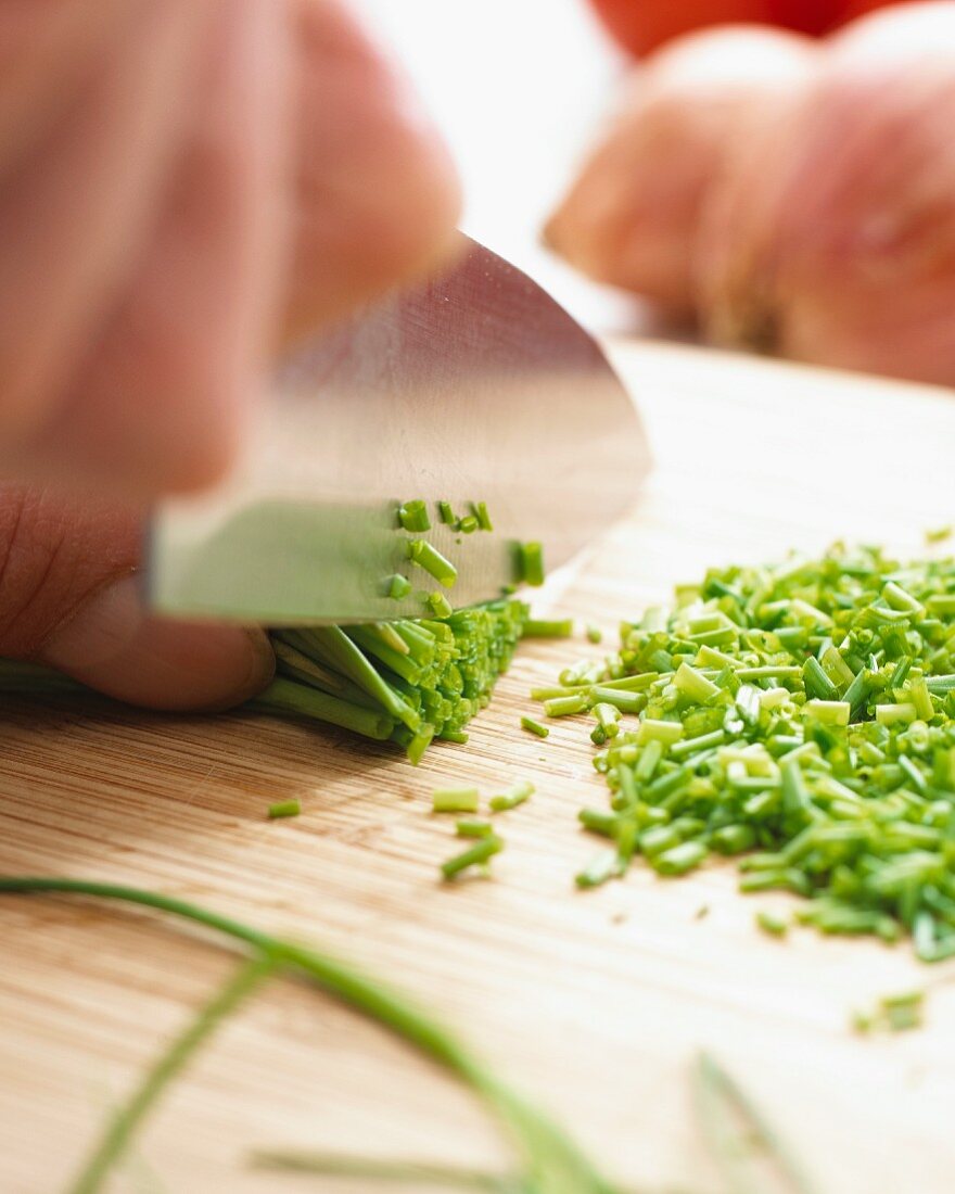 Chives being chopped