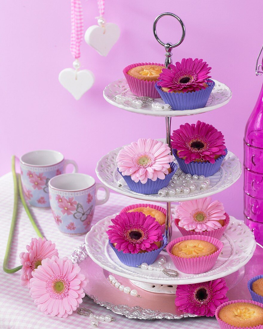 Cupcakes decorated with gerbera daisies