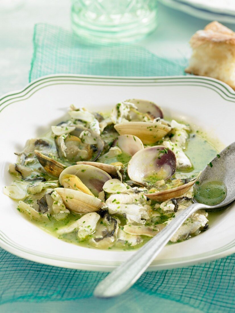 Clams with salsa verde
