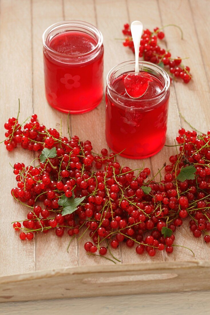 Redcurrant jelly and fresh redcurrants