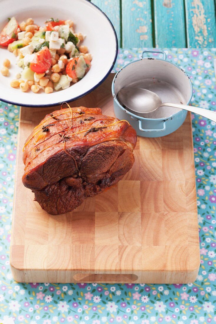 Greek leg of lamb with rosemary and a chickpea salad