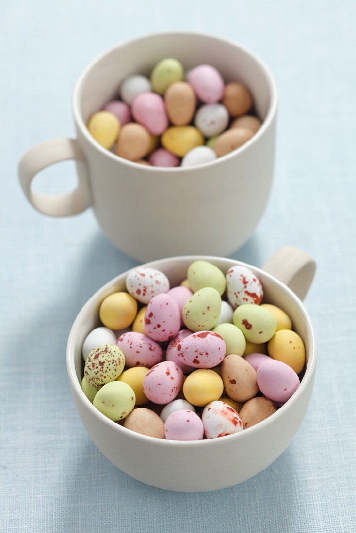 Mini chocolate eggs in cups