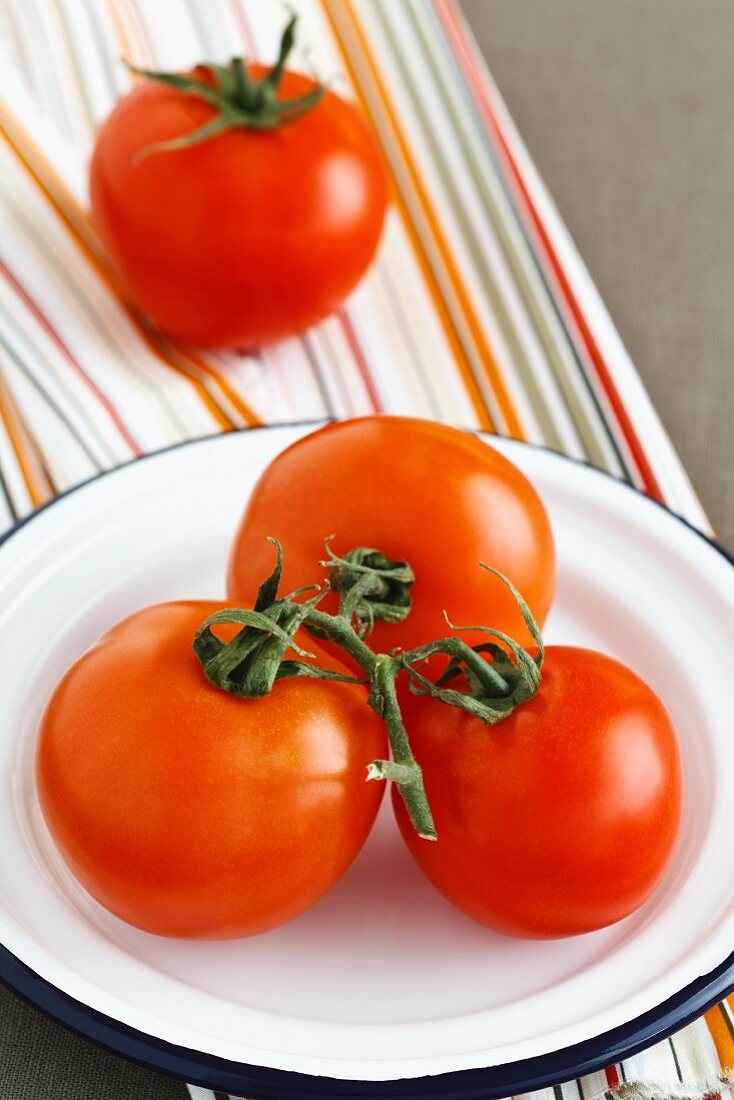 Fresh vine tomatoes on a plate