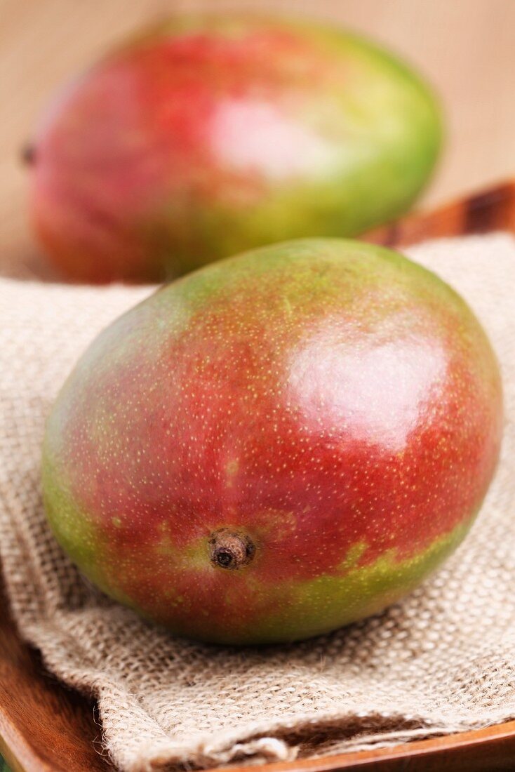 A mango on a piece of jute