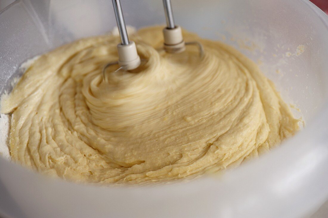 Cake mixture being stirred