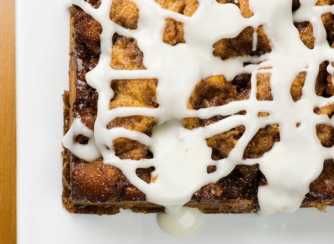 Cinnamon Bun Coffee Cake with Sugar Icing; From Above