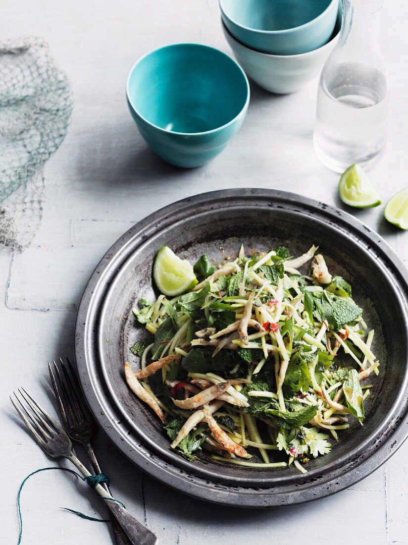 Green mango salad with young sprouts and mint dressing