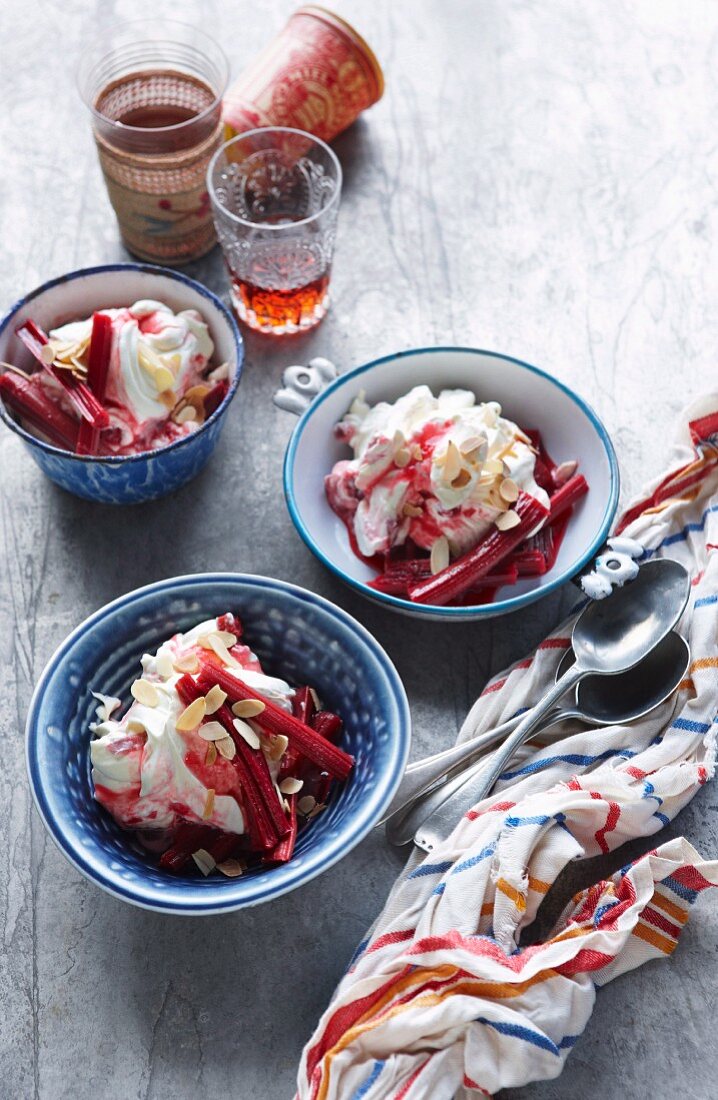 Rhubarb fool with slivered almonds