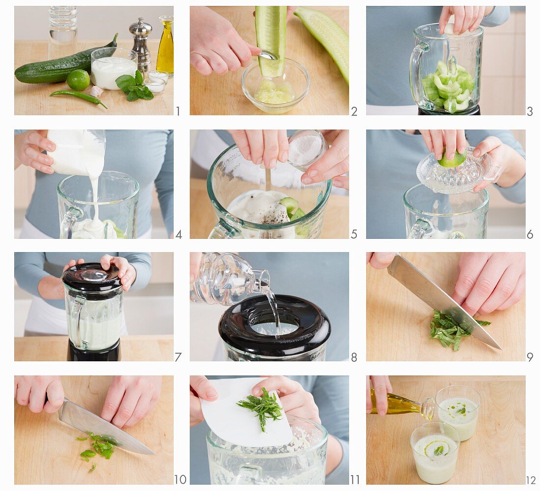 Cold cucumber soup being made