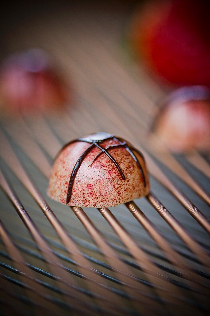 Pralines with chocolate stripes