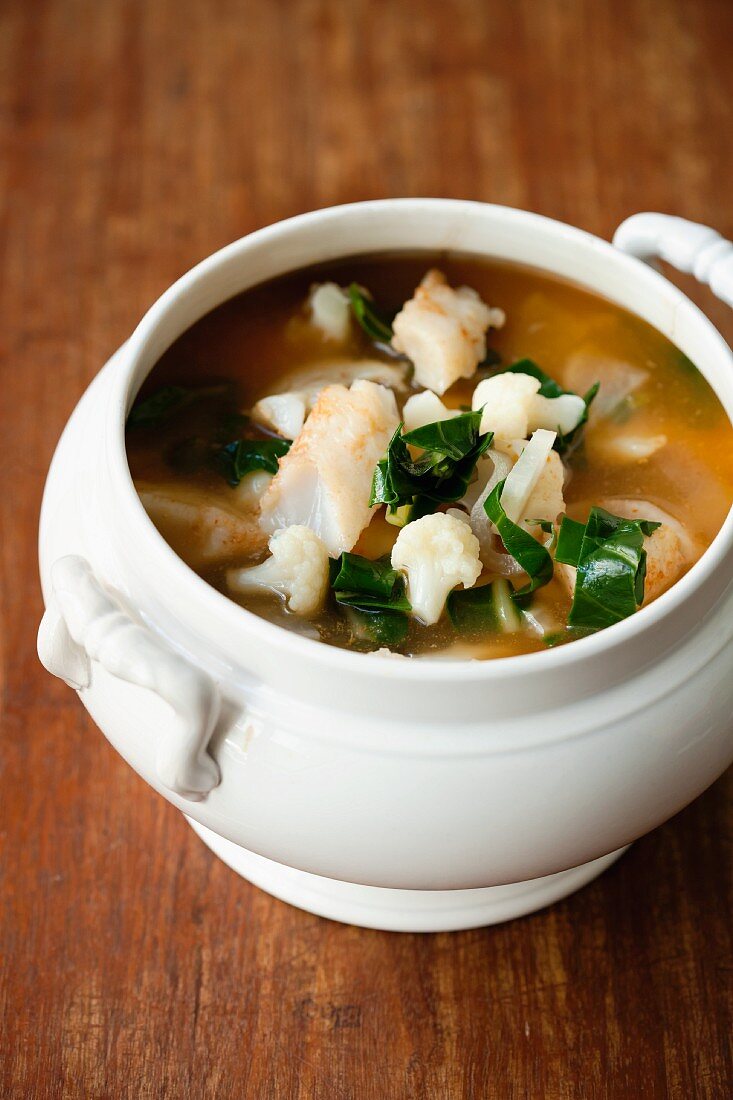 Curry fish soup with cauliflower