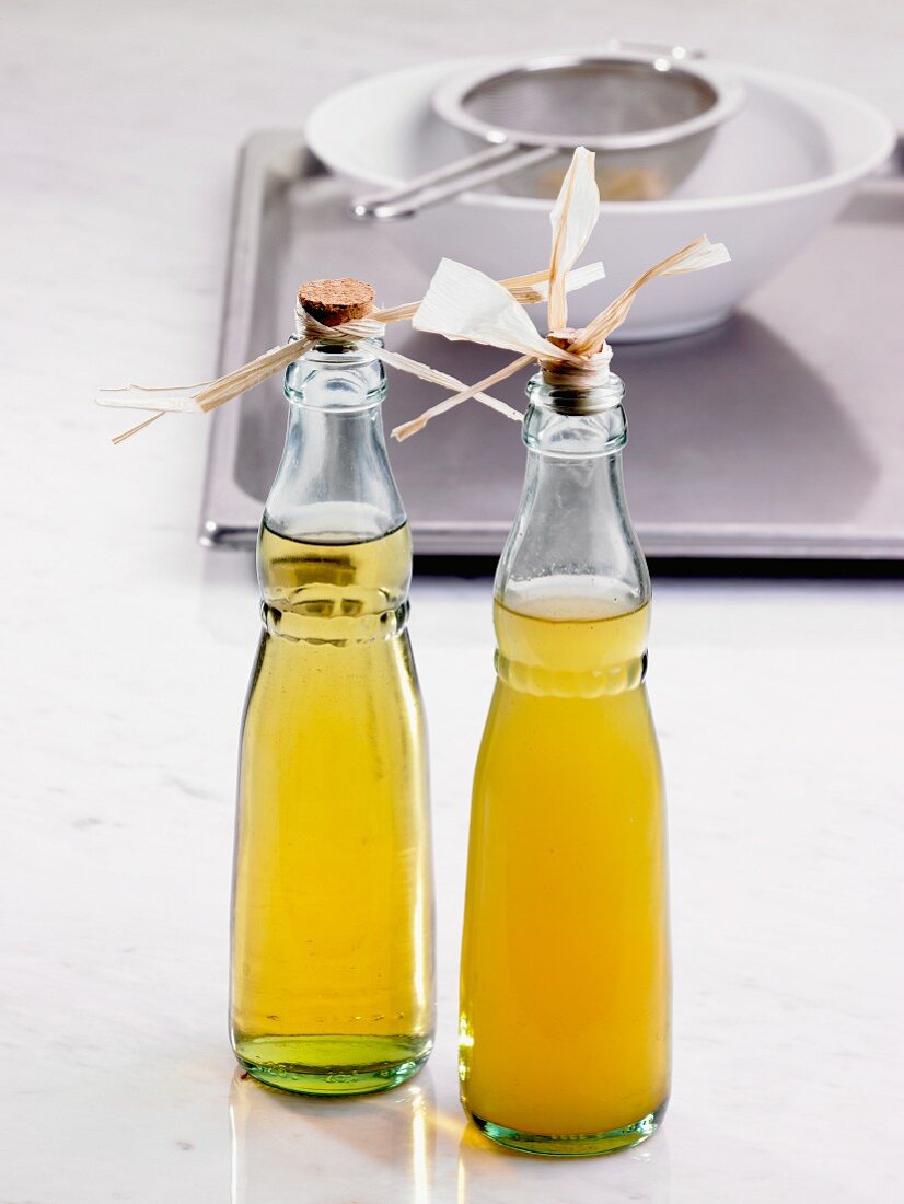 Two bottles of lemon vinegar