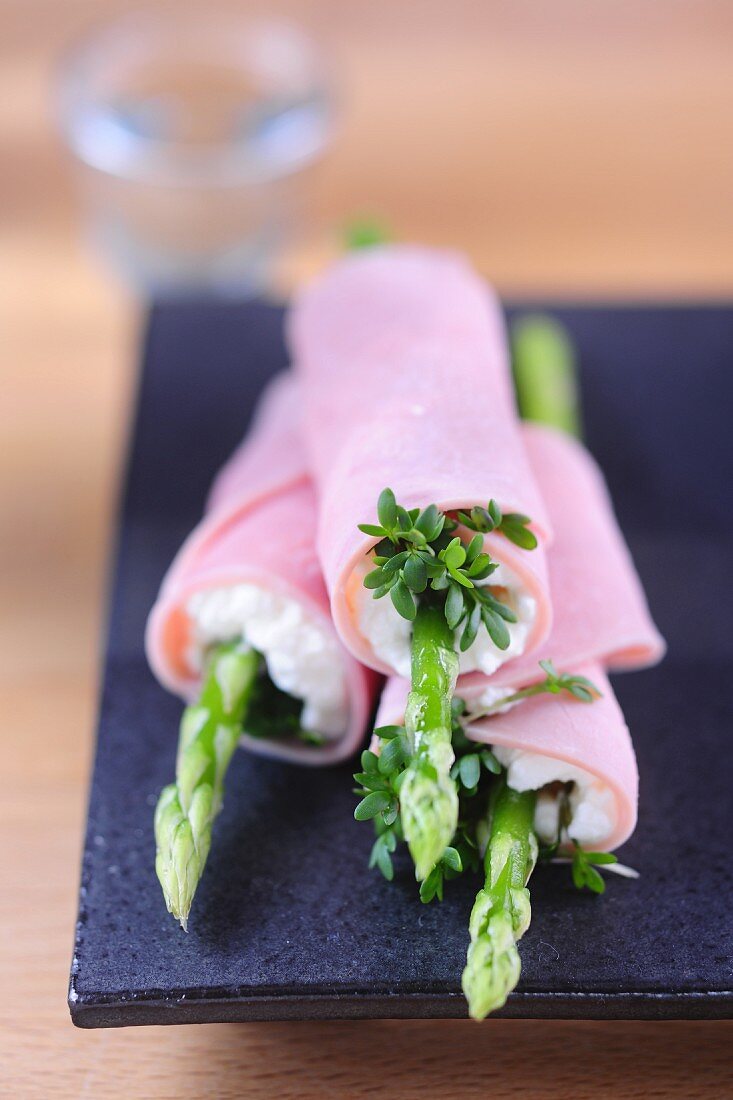 Asparagus wrapped in ham