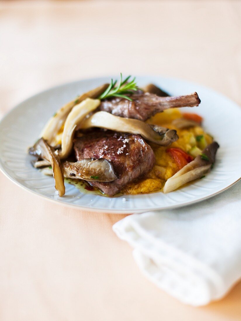 Lamb chops with oyster mushrooms and polenta