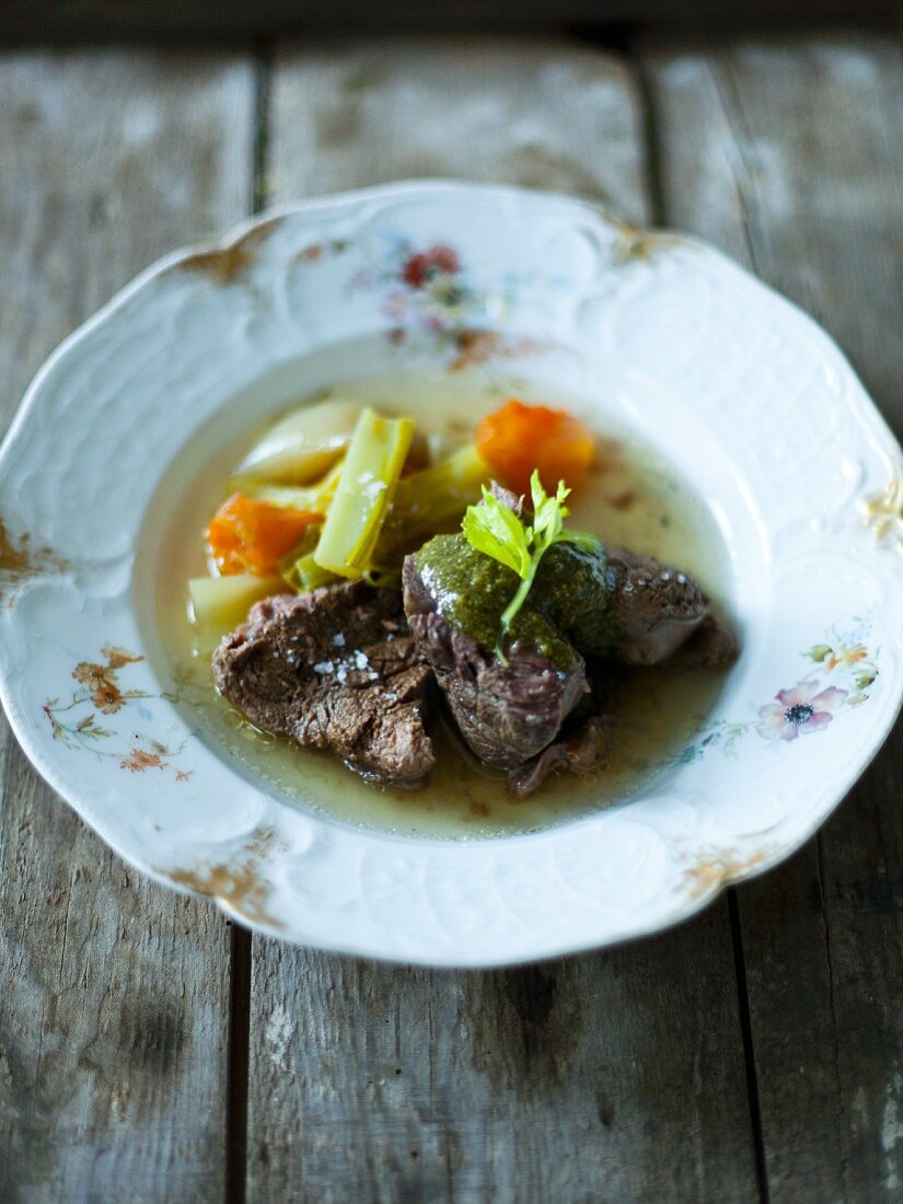 Cooked beef with salsa verde